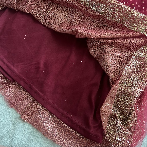 NWT Lulus Ballerina Dream Skater Tutu Dress Glitter Burgundy Gold XL - Picture 10 of 17
